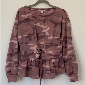 Express Camo Corset Waist Sweatshirt
